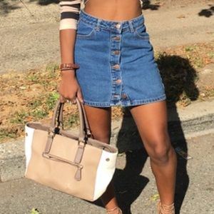 Short button up denim skirt